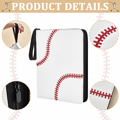 Baseball 9-Grid Leather Binder Photo Albums OFST-WH0004-059-1
