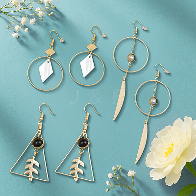 3Pairs 3 Styles Alloy Shell Rhombus Dangle Earrings EJEW-HY0001-08-1