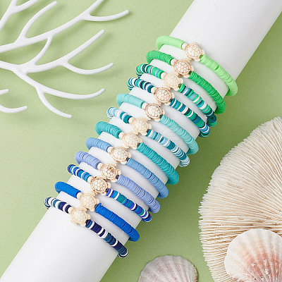 12Pcs 12 Color Polymer Clay Heishi Surfer Stretch Bracelets Set BJEW-JB09731-1