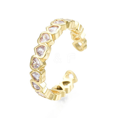 Cubic Zirconia Heart Wrap Open Cuff Ring RJEW-N035-121-1