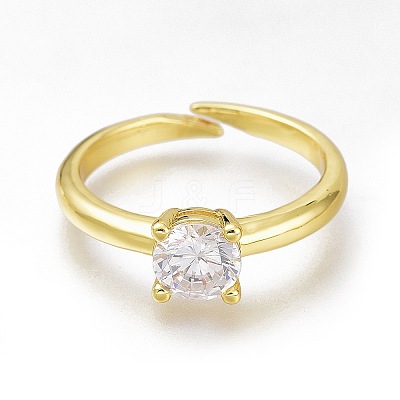 Brass Micro Pave Clear Cubic Zirconia Solitaire Rings LS-RJEW-N031-13G-1