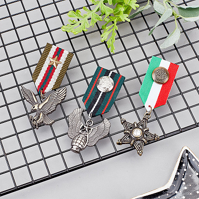 3Pcs 3 Styles Wing & Eagle & Star Retro British Preppy Styel Alloy Charms Lapel Pin JEWB-GA0001-20-1