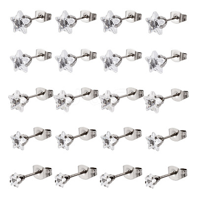 40Pcs 5 Size Crystal Rhinestone Tiny Star Stud Earrings EJEW-TA0001-13-1