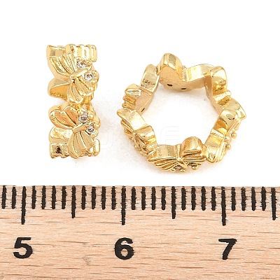Butterfly Brass Clear Cubic Zirconia European Beads KK-B186-09G-1