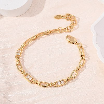 Oval & Paperclip Brass Micro Pave Cubic Zirconia Link Chain Bracelets for Women BJEW-D458-01G-02-1