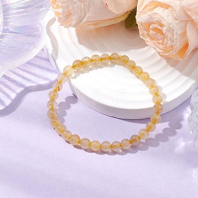 6mm Natural Rutilated Quartz Round Beaded Stretch Bracelets BJEW-JB10853-01-1