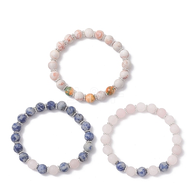 3Pcs 3 Styles Frosted Natural & Synthetic Mixed Gemstone Round Beaded Stretch Bracelets for Women Men BJEW-JB12471-1