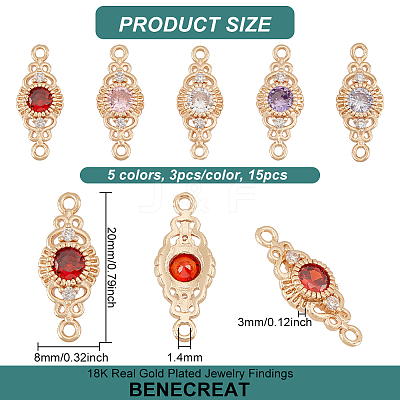 15Pcs 5 Colors Brass Pave Cubic Zirconia Connector Charms ZIRC-BC0001-17-1