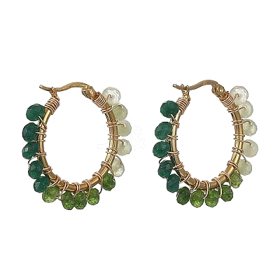 Dyed Natural Malaysia Jade Rondelle Bead & 201 Stainless Steel Hoop Earrings EJEW-JE07415-01-1