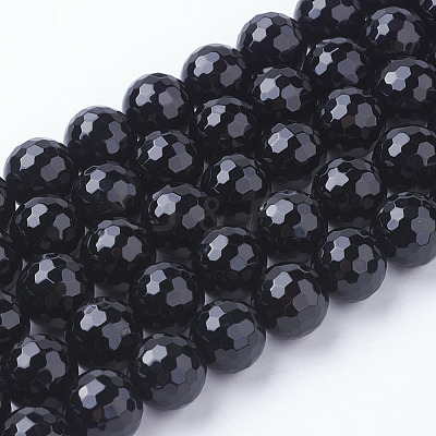 Natural Dyed & Heated Black Onyx Beads Strands X-G-E145-10mm-3B-1