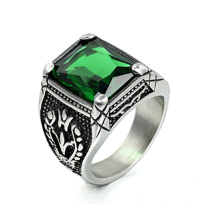 316L Stainless Steel & Cubic Zirconia Men's Vintage Carved Finger Rings FS-WG82D33-18-1