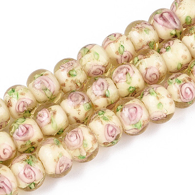 Handmade Lampwork Inner Flower Rondelle Beads Strands LAMP-T022-24I-1