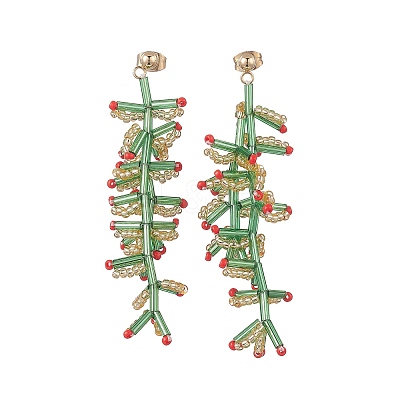 Glass Seed Braided Branch Dangle Stud Earrings EJEW-MZ00070-02-1