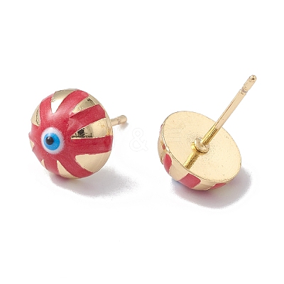 Enamel Half Round with Evil Eye Stud Earrings EJEW-A093-05G-04-1
