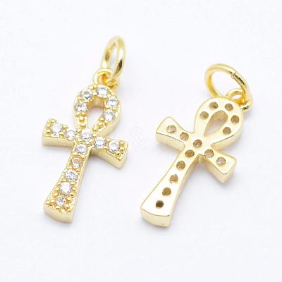 Brass Micro Pave Grade AAA Cubic Zirconia Tiny Cross Charms ZIRC-P067-10G-NR-1