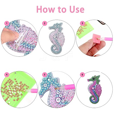 DIY 5D Sea Horse Diamond Painting Keychain Kit DIY-WH0161-59A-1