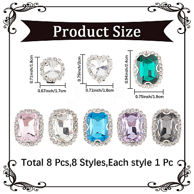 8Pcs 8 Styles Iron & Glass Shoe Buckle Clips FIND-CP0002-96-1
