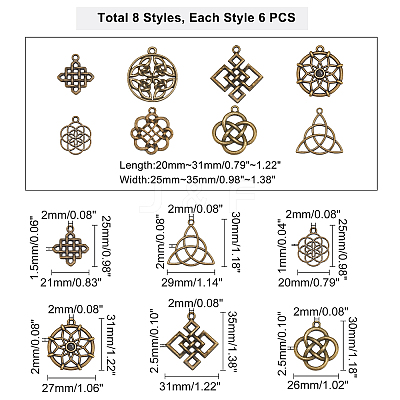 48Pcs 8 Style Tibetan Style Alloy Pendants TIBE-PH0001-19AB-1