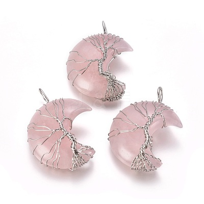 Natural Rose Quartz Tree of Life Wire Wrapped Pendants G-L520-E01-P-1