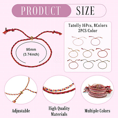 16Pcs 8 Colors Macrame Cotton Cord Slider Bracelets BJEW-TAC0060-1