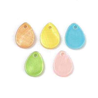 Spray Painted Natural Freshwater Shell Teardrop Charms SHEL-K006-47-1