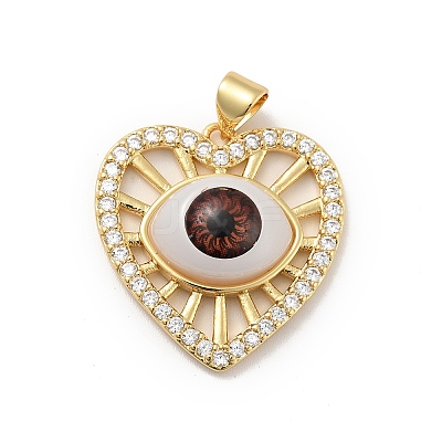 Heart with Eye Brass Micro Pave Clear Cubic Zirconia Pendants KK-G419-07G-03-1