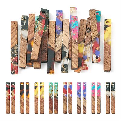 16Pcs 8 Colors Transparent Resin & Walnut Wood Big Pendants RESI-TA0002-53-1