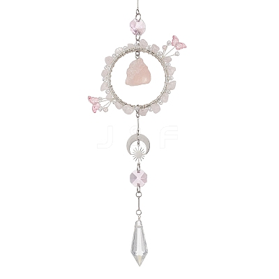 3Pcs 3 Styles Natural Green Aventurine & Rose Quartz & Topaz Jade & Citrine & Glass Suncatcher HJEW-TA00454-1