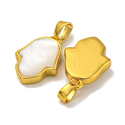 Rack Plating Brass Pave Natural White Shell Pendants KK-U025-04G-01-1
