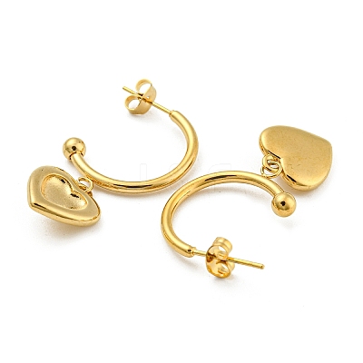 Ion Plating(IP) 304 Stainless Steel Heart Dangle Stud Earrings EJEW-C068-11G-1
