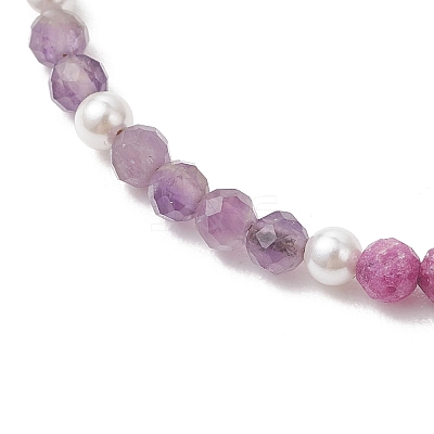 2Pcs 2 Styles Natural Ruby & Apatite & Sunstone & Rhodonite & Amethyst & Shell Pearl Beaded Bracelet Sets for Women2Pcs 2 Styles Natural Ruby & Apatite & Sunstone & Rhodonite & Amethyst & Shell Pearl Round Beaded Bracelet Sets for Women BJEW-JB13555-1