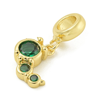 Rack Plating Brass Pave Green Cubic Zirconia Insects European Dangle Charms KK-Z067-35G-1