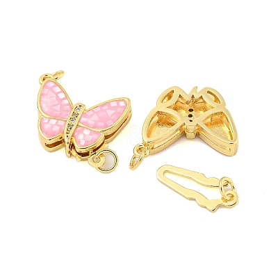 Rack Plating Brass & Cubic Zirconia & Shell & Enamel Box Clasps KK-S373-04G-1