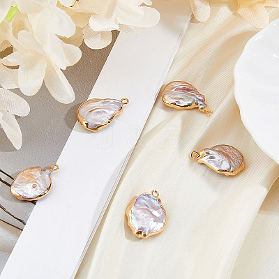 5Pcs Electroplated Natural Keshi Pearl Teardrop Pendants PEAR-HS0001-21-1