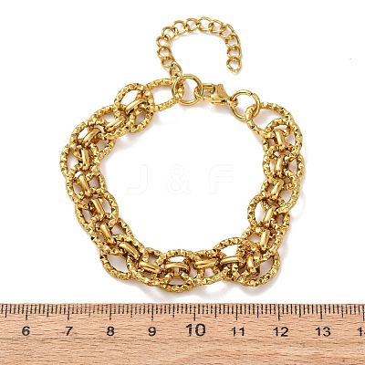 Hammered 304 Stainless Steel Oval Link Chain Bracelets for Women BJEW-F536-03G-1