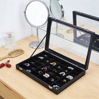 MDF Covered with PU Leather Jewelry Display Cases with Visible Window ODIS-WH0007-93-1