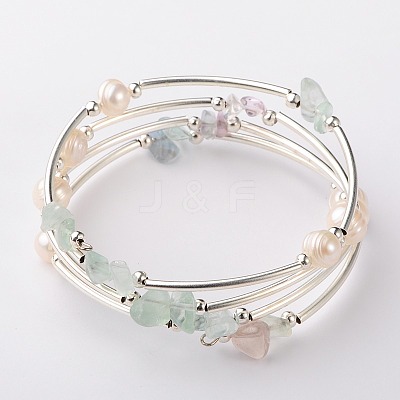Gemstone Chip Warp Bracelets BJEW-JB01518-1