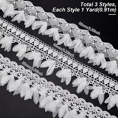 3 Yards 3 Styles Polyester Embroidery Flower Lace Trim OCOR-GA0002-05-1