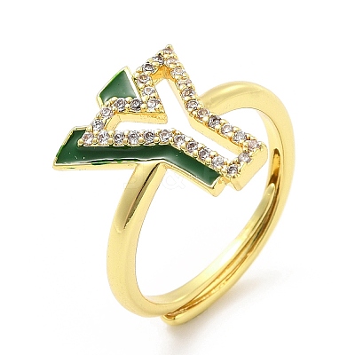 Mixed Color Enamel Initial Letter Adjustable Ring with Clear Cubic Zirconia RJEW-P045-01G-Y-1