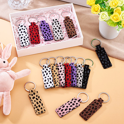 16Pcs 8 Colors Rectangle Leopard Pattern PU Leather Keychains KEYC-TA0001-38-1