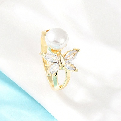 Brass Micro Pave Cubic Zirconia Finger Rings for Women RJEW-D340-02G-04-1