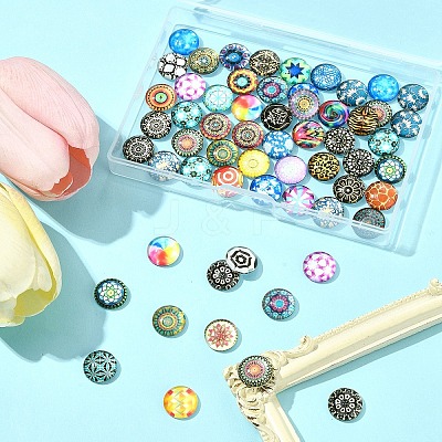 60Pcs Printed Glass Half Round Cabochons GGLA-FS0001-14-1