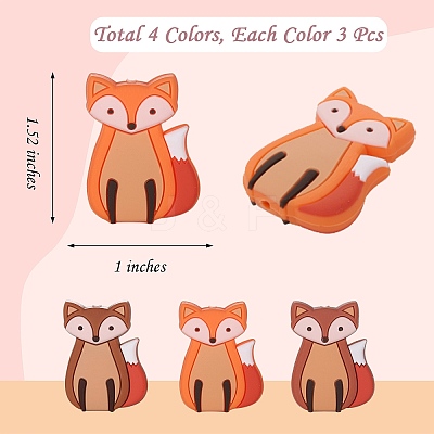12Pcs 3 Colors Cartoon Fox Silicone Focal Beads JX716A-1