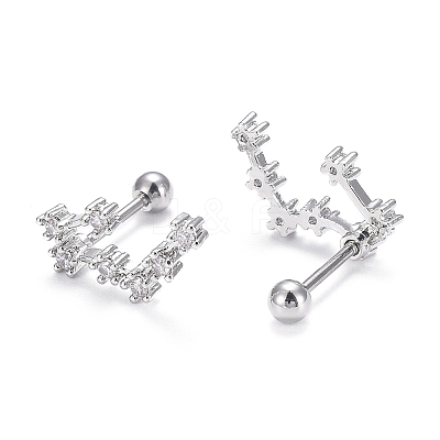 Brass Micro Pave Clear Cubic Zirconia Stud Earrings EJEW-F258-01E-P-1