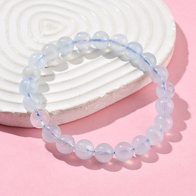 Natural Aquamarine Round Bead Stretch Bracelets for Men Women BJEW-U034-01C-02-1