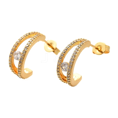 C-Shaped Brass Micro Pave Clear Cubic Zirconia Stud Earrings EJEW-C126-08G-1