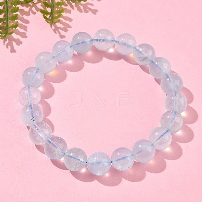 Natural Aquamarine Round Bead Stretch Bracelets for Men Women BJEW-U034-01A-01-1