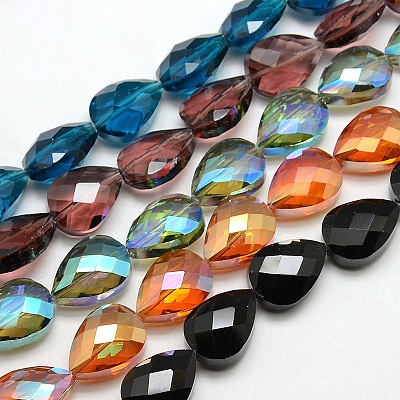 Electroplate Crystal Glass Teardrop Beads Strands EGLA-F066-M-1
