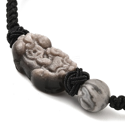 Natural Mixed Gemstone Pixiu Braided Bead Bracelet BJEW-K330-01-1