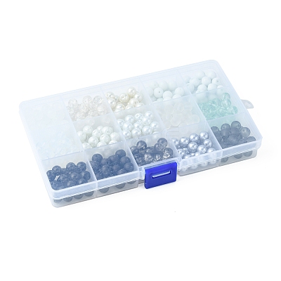 375Pcs 15 Style Imitation Jade & Pearl & Baking Paint Glass Beads GLAA-FS0001-34-1